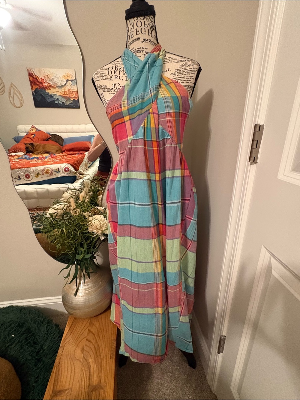 Ralph Lauren Handwoven Madras Cotton Wrap Maxi Skirt Convertible Dress - Picture 3 of 12